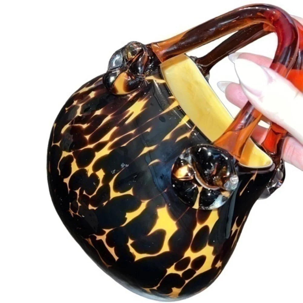 Halle‎ Art 1990’s Hand Blown Glass Tortoise Art Deco Purse Vase Figurine